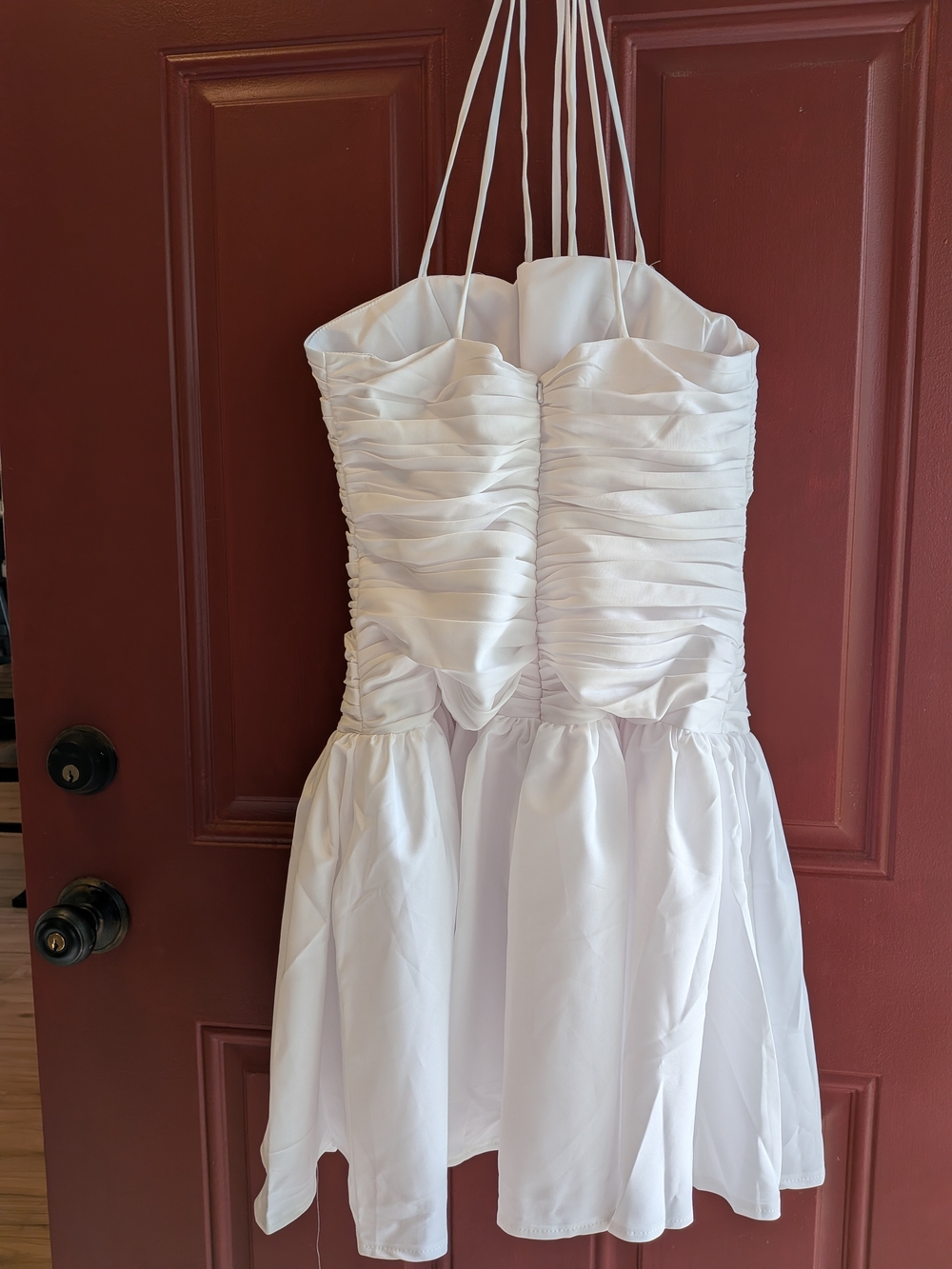 White Ruched Halter Party Dress/Homecoming Dress